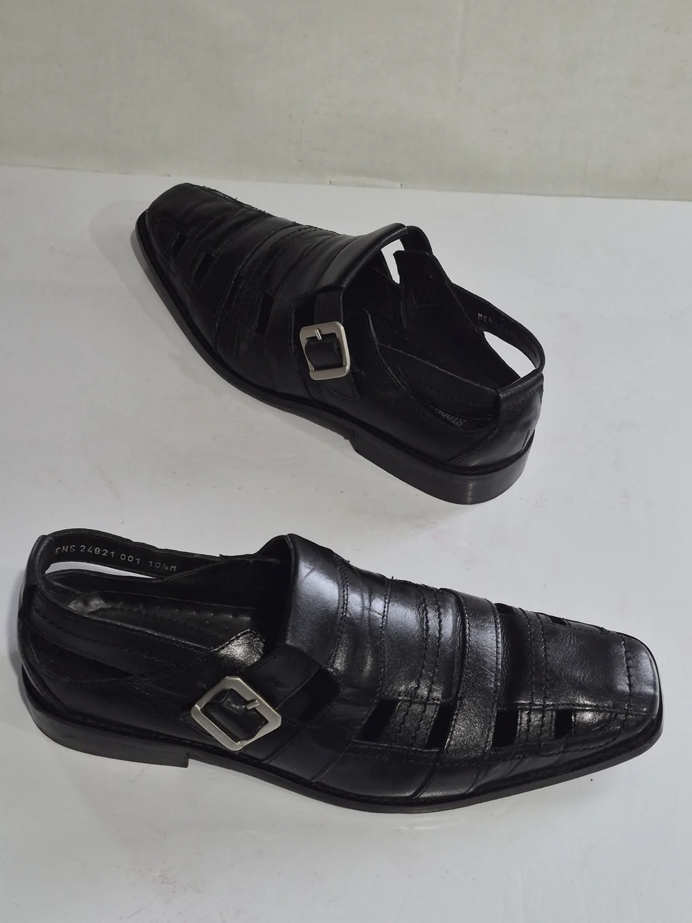 Men's Black Leather Buckle Dress Sandals